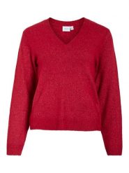 Vila Sweter "Vimiraz" w kolorze czerwonym rozmiar: M. Czerwone swetry klasyczne damskie Vila, m, bez kołnierzyka. Za 91.34 zł.