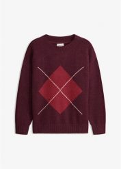Sweter z mieszanki bawełny. Czerwone swetry klasyczne damskie bonprix, z bawełny, bez kołnierzyka. Za 134.99 zł.