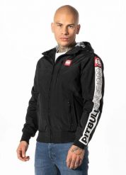Kurtka przejściowa męska Pitbull z kapturem Cabrillo Summer. Czarne kurtki męskie PITBULL, m, z aplikacjami, z bawełny, sportowe, z kapturem. Za 299.00 zł.