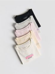 Bawełniany t-shirt 5 pack - wielobarwny. Koszulki dziewczęce Reserved, bez wzorów, z bawełny, bez ramiączek. Za 75.99 zł.