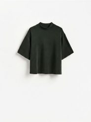 T-shirt z dodatkiem modalu - morski. Zielone t-shirty damskie Reserved, l, bez wzorów, z dzianiny, bez kołnierzyka. Za 89.99 zł.