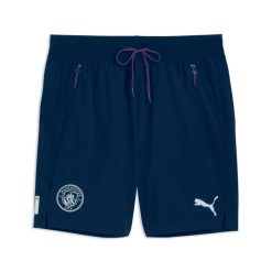 Krótka koszulka Manchester City Power Train 2026/27. Niebieskie szorty męskie Puma, bez wzorów, z materiału, sportowe. Za 232.95 zł.