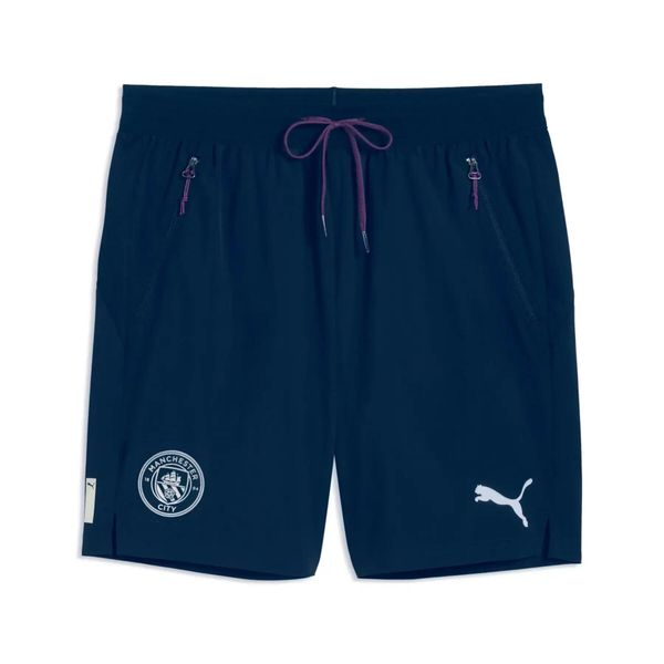 Krótka koszulka Manchester City Power Train 2026/27. Niebieskie szorty męskie Puma, bez wzorów, z materiału, sportowe. Za 232.95 zł.