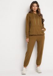 Brązowy 2-częściowy Komplet Dresowy z Bluzą i Spodniami Ciprana. Brązowe bluzy z kapturem damskie Born2be, l, z dresówki. Za 79.99 zł.