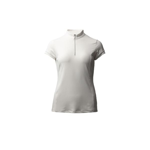 Kobiece T-shirt treningowy z zamkiem Horze Mina. Białe t-shirty damskie HORZE, bez wzorów, z materiału, bez kołnierzyka. Za 152.50 zł.