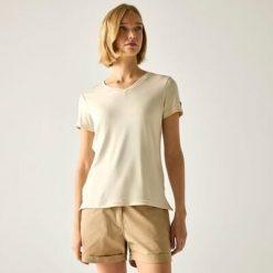 Damska koszulka z krótkim rękawem i dekoltem w serek Elkie. Białe t-shirty damskie Regatta, bez wzorów, z elastanu, bez kołnierzyka. Za 119.99 zł.