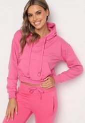 Fuksjowa Bluza z Dodatkiem Bawełny z Kapturem Wykończona Ściągaczami Evista. Czerwone bluzy z kapturem damskie Born2be, l, z bawełny. Za 34.99 zł.