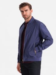 Kurtka męska bomberka szwedka - granatowa V4. Niebieskie kurtki męskie Ombre Clothing, m, bez wzorów, z materiału, klasyczne, bez kaptura. W wyprzedaży za 99.99 zł.