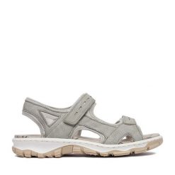 Sandały Rieker. Szare sandały damskie Rieker, bez wzorów, bez obcasa, na płaskiej podeszwie. Za 319.99 zł.