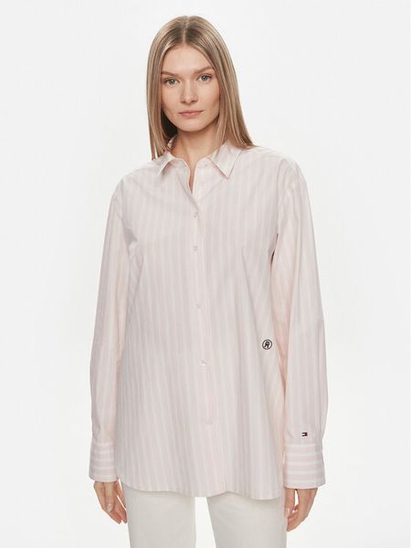 Tommy Hilfiger Koszula WW0WW41854 Różowy Relaxed Fit. Czerwone koszule damskie Tommy Hilfiger, bez wzorów, z bawełny, bez kołnierzyka, bez ramiączek. Za 299.99 zł.