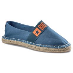 Espadryle damskie Big Star, z przewiewnego materiału na jutowej podeszwie z elastycznym paskiem, niebieskie, HH274475. Niebieskie espadryle damskie Big Star, z aplikacjami, z jeansu, bez obcasa. Za 89.99 zł.