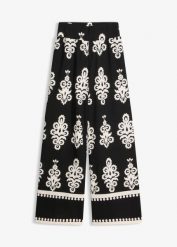 Spodnie z dżerseju z wysokim stanem. Czarne spodnie materiałowe damskie bonprix, bez wzorów, z dżerseju, eleganckie, z podwyższonym stanem. Za 124.99 zł.