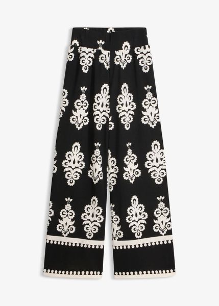 Spodnie z dżerseju z wysokim stanem. Czarne spodnie materiałowe damskie bonprix, bez wzorów, z dżerseju, eleganckie, z podwyższonym stanem. Za 124.99 zł.