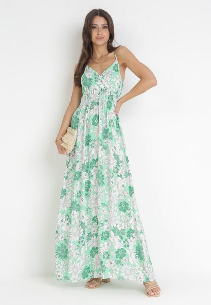 Zielona Bawełniana Sukienka Maxi na Regulowanych Ramiączkach Tarectra. Zielone sukienki damskie Born2be, l, bez wzorów, z bawełny, bez kołnierzyka, bez ramiączek, maxi, kopertowe. Za 39.99 zł.