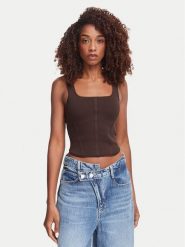 Guess Top W6YZ08 Z0979 Brązowy ciemny Slim Fit. Brązowe topy damskie Guess, xl, z aplikacjami, z syntetyku, bez ramiączek. Za 214.99 zł.