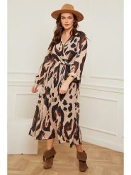 Plus Size Company Sukienka w kolorze beżowo-brązowo-czarnym rozmiar: 40. Brązowe sukienki damskie Plus Size Company, plus size, bez wzorów, z tkaniny, klasyczne, bez kołnierzyka, plus size, bez ramiączek, maxi, rozkloszowane. Za 135.81 zł.