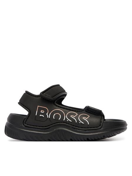 BOSS Sandały J52821 M Czarny. Czarne sandały chłopięce Boss, ze skóry, bez zapięcia. Za 209.99 zł.