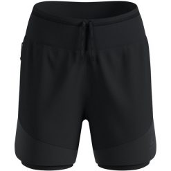 Spodenki damskie Odlo 2-in-1 short X-ALP TRAIL 5 INCH. Czarne szorty damskie Odlo, bez wzorów, z materiału. Za 379.99 zł.
