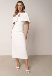 Biała Dopasowana Elegancka Sukienka VICES z Pelerynką Celareca. Białe sukienki damskie Born2be, l, bez wzorów, eleganckie, bez kołnierzyka, bez ramiączek, maxi, dopasowane. Za 199.99 zł.