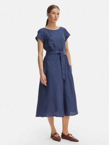 Weekend Max Mara Sukienka letnia Esordio 2615221052 Granatowy Regular Fit. Niebieskie sukienki damskie Weekend Max Mara, na lato, bez wzorów, ze lnu, bez kołnierzyka, bez ramiączek. Za 1,579.00 zł.