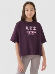 4F Crop top oversize z nadrukiem dziewczęcy - fioletowy 146 (10-11 lat). Fioletowe koszulki dziewczęce 4f, bez wzorów, z bawełny, bez ramiączek. W wyprzedaży za 19.99 zł.