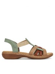 Rieker Sandały 65918-52 Zielony. Zielone sandały damskie Rieker, bez wzorów, z materiału, bez obcasa, na płaskiej podeszwie. Za 289.99 zł.