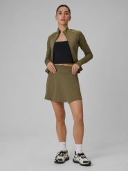 4F Spódnica treningowa szybkoschnąca damska - oliwkowa L. Brązowe spódniczki damskie 4f, l, bez wzorów, z podwyższonym stanem, mini, dopasowane. Za 119.99 zł.