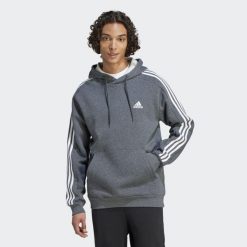 Bluza męska adidas Essentials Fleece 3-Stripes Hoodie. Szare bluzy z kapturem męskie Adidas, m, z materiału. Za 159.99 zł.
