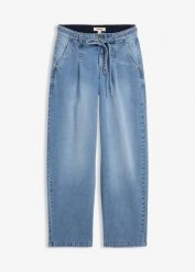 Dżinsy typu barrel, mid waist. Niebieskie jeansy damskie bonprix. Za 147.99 zł.
