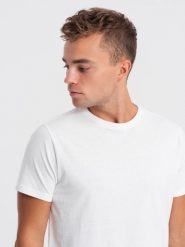 T-shirt męski klasyczny bawełniany BASIC - biały V14 OM-TSBS-0146 - L. Białe t-shirty męskie Ombre Clothing, l, bez wzorów, z bawełny, bez kołnierzyka. W wyprzedaży za 24.99 zł.