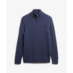 Sweter 1/2 zip Superdry Classic Cable. Niebieskie kardigany męskie Superdry., l, bez wzorów, z materiału, casualowe, bez kołnierzyka. Za 423.25 zł.