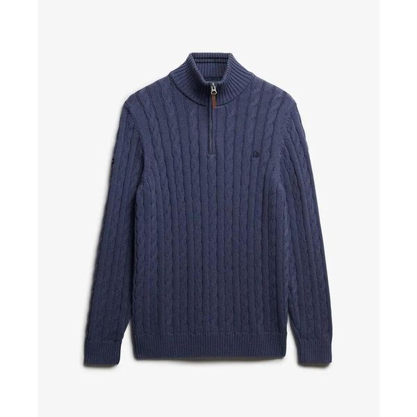 Sweter 1/2 zip Superdry Classic Cable. Niebieskie kardigany męskie Superdry., l, bez wzorów, z materiału, casualowe, bez kołnierzyka. Za 472.25 zł.