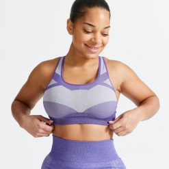 Stanik fitness cardio Domyos 560. Niebieskie biustonosze sportowe damskie DOMYOS, bez wzorów, z elastanu. Za 99.99 zł.