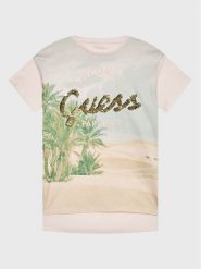 Guess T-Shirt J3GI16 K6XN3 Beżowy Oversize. Brązowe koszulki dziewczęce Guess, z aplikacjami, z bawełny, bez ramiączek. Za 79.99 zł.