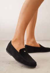 Czarne Mokasyny VICES z Wkładką ze Skóry Naturalnej i Metalicznym Elementem Alcimene. Czarne mokasyny damskie Renee, z materiału. Za 89.99 zł.