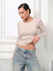 Koszulka z długimi rękawami - kremowy. Białe t-shirty damskie Sinsay, l, bez wzorów, z materiału, bez kołnierzyka. W wyprzedaży za 12.99 zł.