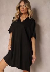 Czarna Pudełkowa Sukienka z Bawełny z Krótkim Rękawem i Trójkątnym Dekoltem Vikana. Czarne sukienki damskie Renee, na imprezę, l, bez wzorów, z bawełny, eleganckie, bez kołnierzyka, plus size, bez ramiączek, midi. W wyprzedaży za 79.99 zł.