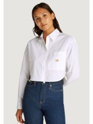 Calvin Klein Jeans Koszula J20J225078 Biały Relaxed Fit. Białe koszule damskie Calvin Klein Jeans, l, bez wzorów, z bawełny, bez kołnierzyka, bez ramiączek. Za 209.99 zł.