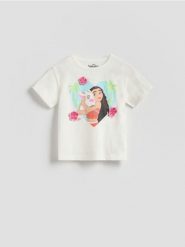 T-shirt Vaiana - złamana biel. Koszulki dziewczęce Reserved, m, bez wzorów, z bawełny, bez ramiączek. Za 39.99 zł.