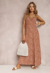 Brązowa Sukienka Iolousa. Brązowe sukienki damskie Renee, na lato, l, z aplikacjami, eleganckie, bez kołnierzyka, bez ramiączek, maxi, rozkloszowane. W wyprzedaży za 62.99 zł.