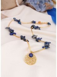 L'Atelier de Gaia Pozłacany naszyjnik z elementami ozdobnymi - dł. 45 cm rozmiar: onesize. Niebieskie naszyjniki damskie L'Atelier de Gaia, pozłacane. Za 43.99 zł.