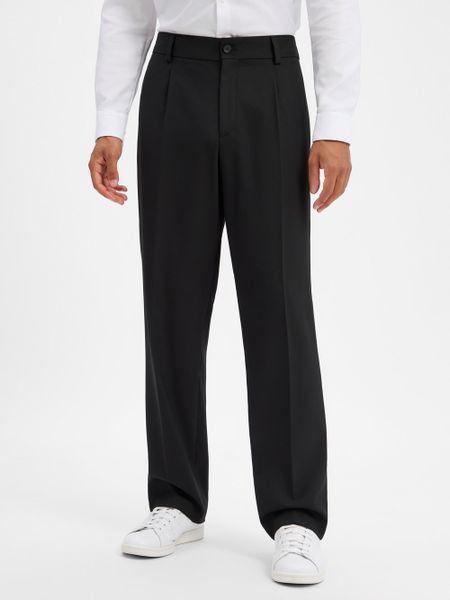 HUGO spodnie z modułowym krojem Mężczyźni Modern Fit czarny, 52. Czarne spodnie materiałowe męskie Hugo, z syntetyku. Za 549.95 zł.