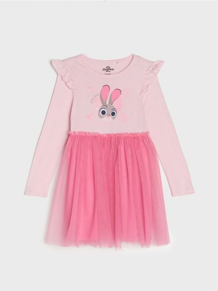 Sukienka babydoll z nadrukiem Disney Zwierzogród - różowy. Czerwone sukienki dziewczęce Sinsay, bez wzorów, bez ramiączek. Za 29.99 zł.