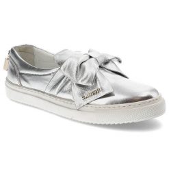 Srebrne Półbuty Carinii Wygodne Skórzane Buty. Szare półbuty damskie Carinii, bez wzorów, ze skóry, bez obcasa. Za 239.00 zł.
