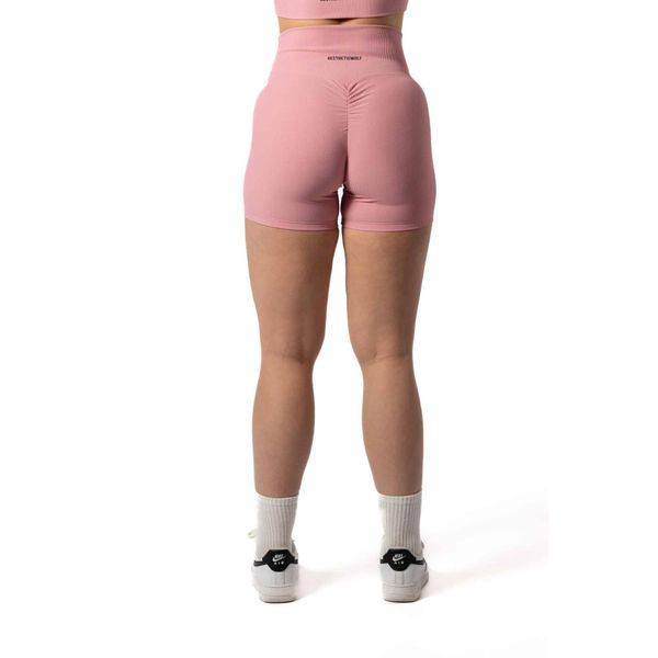 Damskie szorty bezszwowe prążkowane z efektem scrunch – pudrowy róż. Czerwone spodenki sportowe damskie AESTHETIC WOLF, xl, z dzianiny, na fitness i siłownię. Za 99.99 zł.