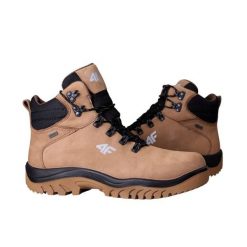 Męskie Skórzane Buty Turystyczne OBMH257. Brązowe buty trekkingowe męskie 4f, bez zapięcia, trekkingowe. Za 535.99 zł.