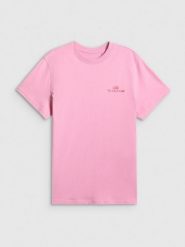 4F T-shirt loose z nadrukiem damski - różowy M. Czerwone t-shirty damskie 4f, m, bez wzorów, z bawełny, bez kołnierzyka. Za 69.99 zł.