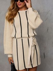 Milan Kiss Sukienka w kolorze beżowym rozmiar: XL. Brązowe sukienki damskie Milan Kiss, na co dzień, xl, bez wzorów, prążkowane, bez kołnierzyka, bez ramiączek, mini, proste. Za 208.83 zł.