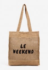 Ciemnobeżowa Torebka Shopperka z Napisem Ulonetia. Brązowe shopper bag damskie Renee, bez wzorów, z jeansu, bez dodatków. Za 59.99 zł.