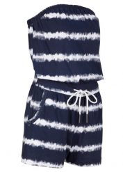 Kombinezon bandeau z bawełny organicznej. Niebieskie kombinezony damskie bonprix, na lato, z aplikacjami, z bawełny, bez kołnierzyka, bez ramiączek. Za 114.99 zł.